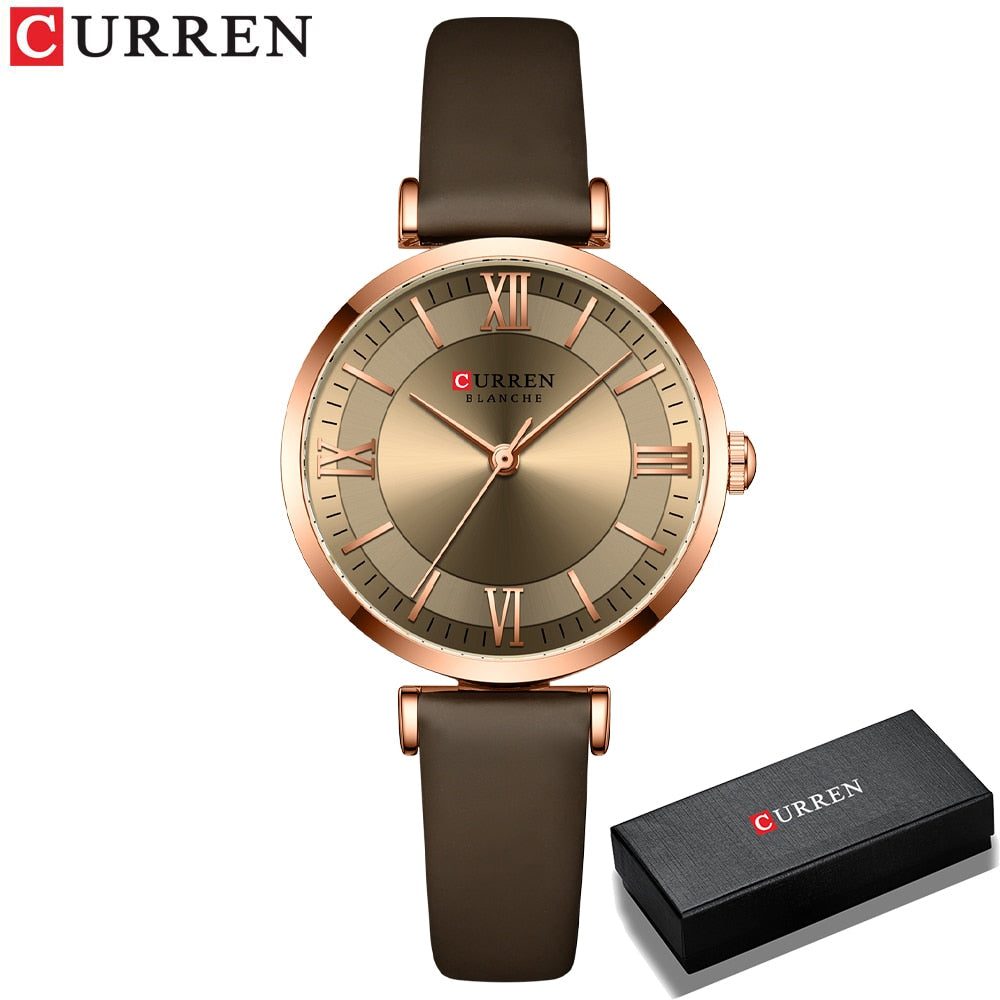 Curren Women's Quartz Watch with Green, White, and Blue Leather Strap