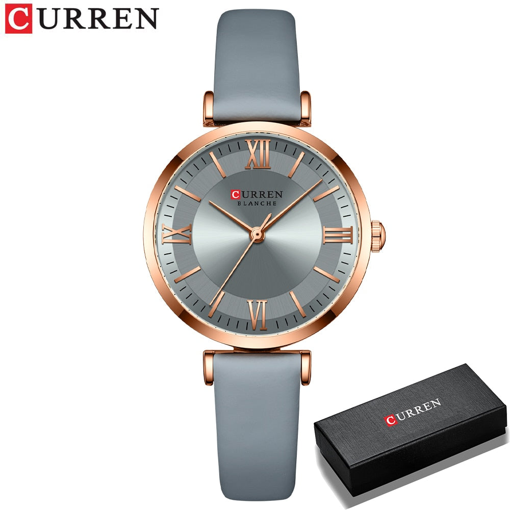 Curren Women's Quartz Watch with Green, White, and Blue Leather Strap