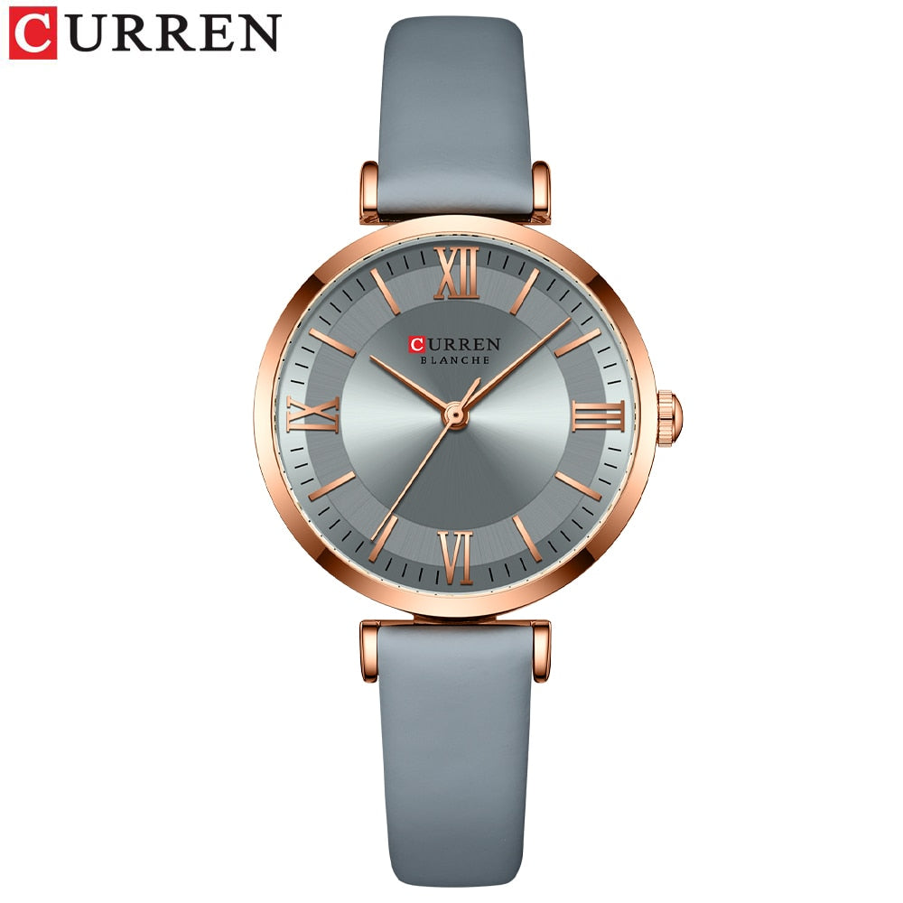 Curren Women's Quartz Watch with Green, White, and Blue Leather Strap