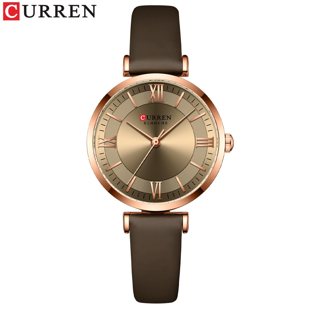 Curren Women's Quartz Watch with Green, White, and Blue Leather Strap